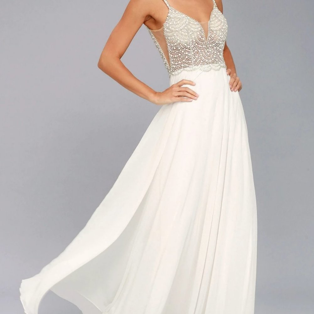 True Love White Beaded Rhinestone Maxi Dress